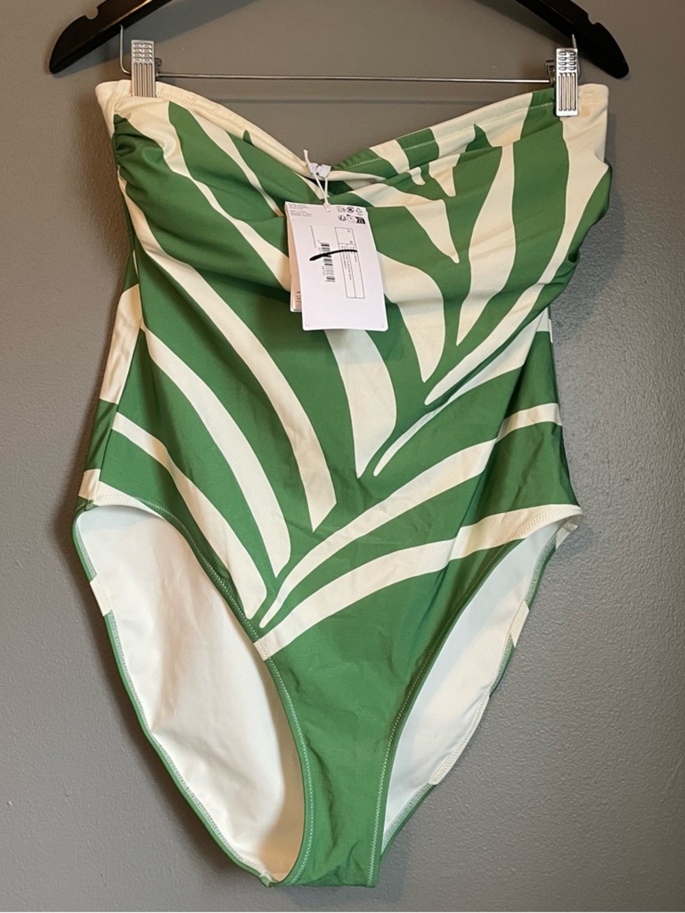 NWT & Other Stories Sz 12 Womens Green Leaf Strapless One-Piece Swimsuit Ret $98 - Picture 7 of 15